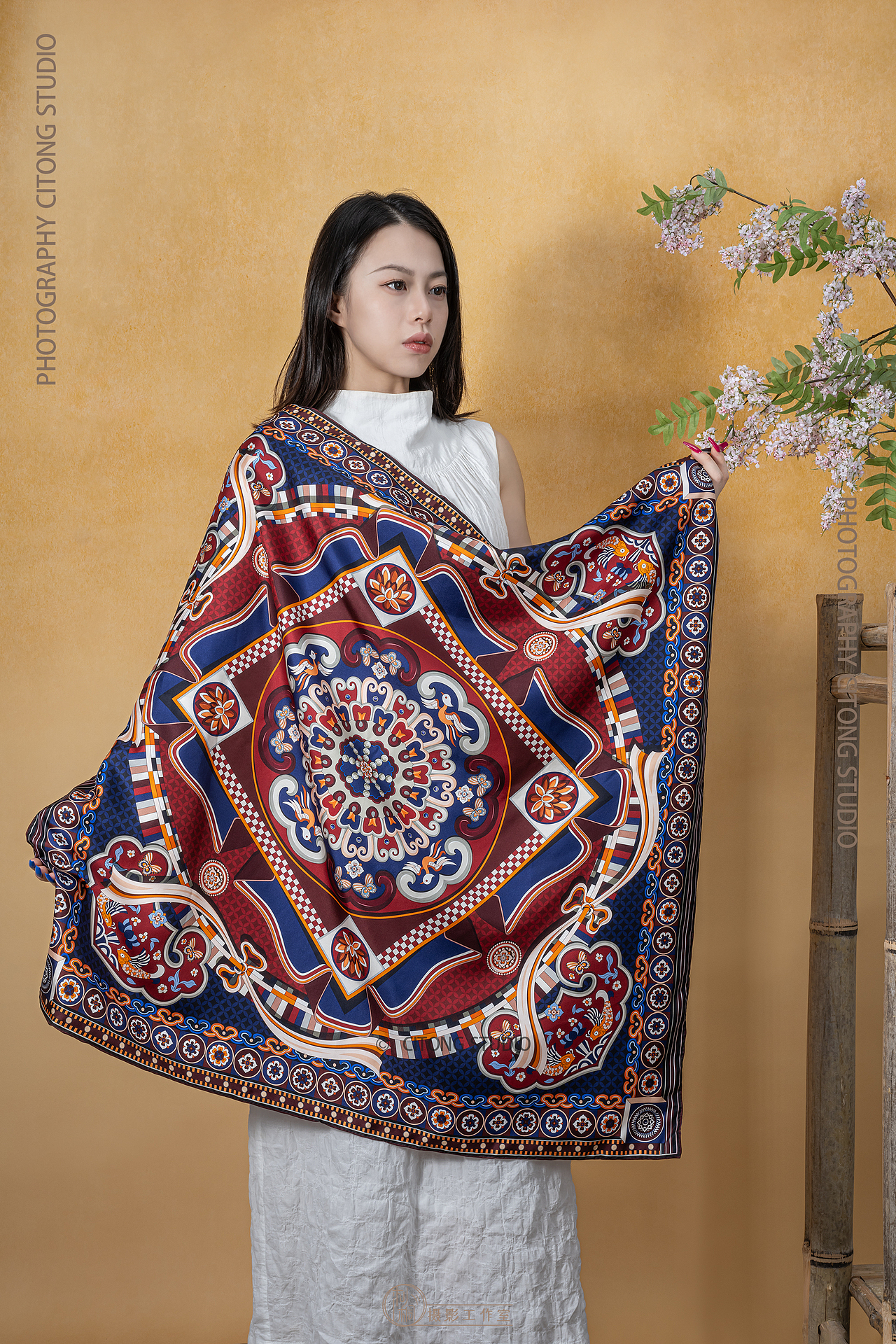 丝巾摄影|金叶丝|传统纹样八达晕