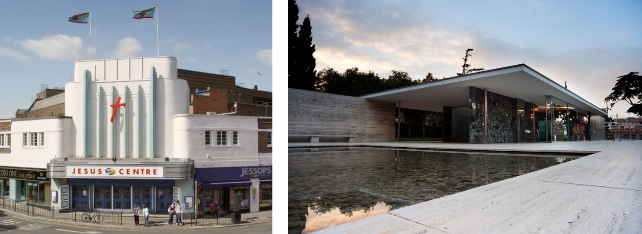 左图 北安普顿教会医院                                                                   右图 巴塞罗那世博会德国馆 