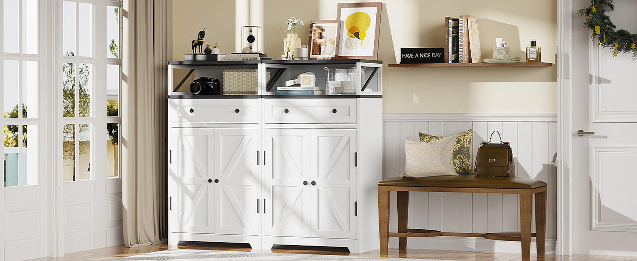 米子矮柜 | 亚马逊主副图设计渲染 | 美式复古风质感