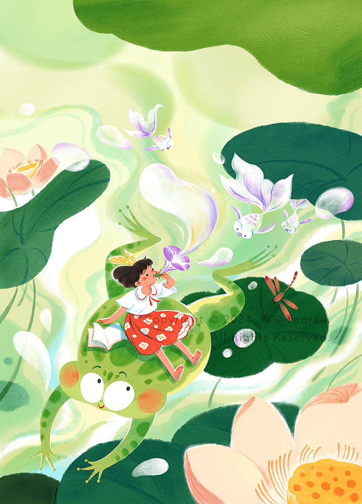 荷塘的清風(fēng)與蛙聲啊，把夏日的炎熱帶走一些吧?。▓DZMzkyNTE0MzE2） - 兒童插畫 - 站酷設(shè)計(jì)師桃染Lin原創(chuàng)素材 - 站酷ZCOOL