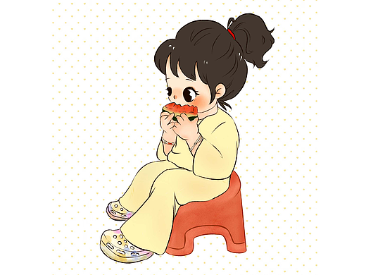 可爱儿童吃西瓜读书插画