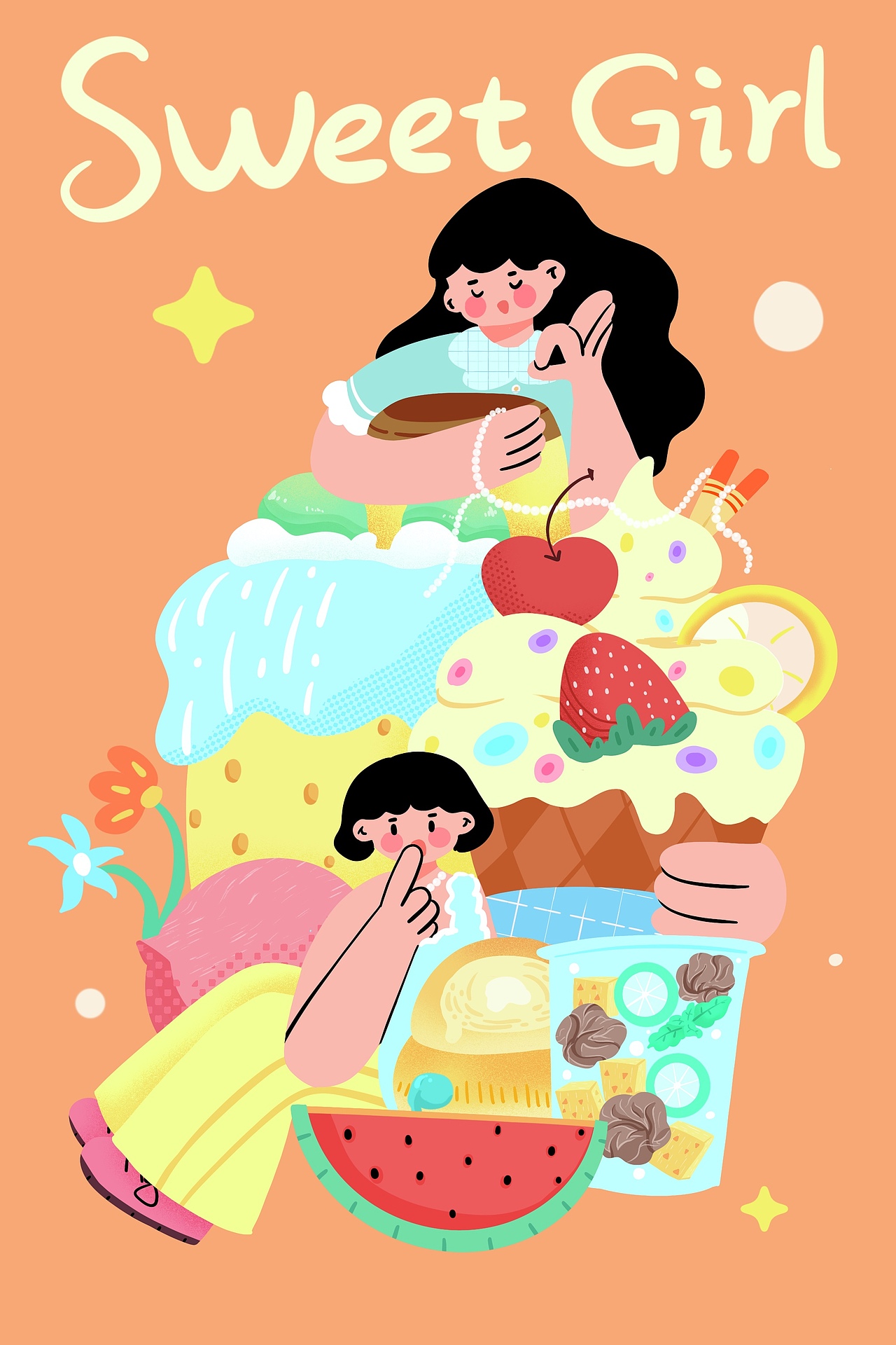 甜品女孩（图ZMzkyNTcxODI4） - 商业插画 - 站酷设计师鸭达原创素材 - 站酷ZCOOL
