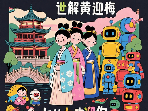 黄梅城市宣传插画：七仙女邀你共赏