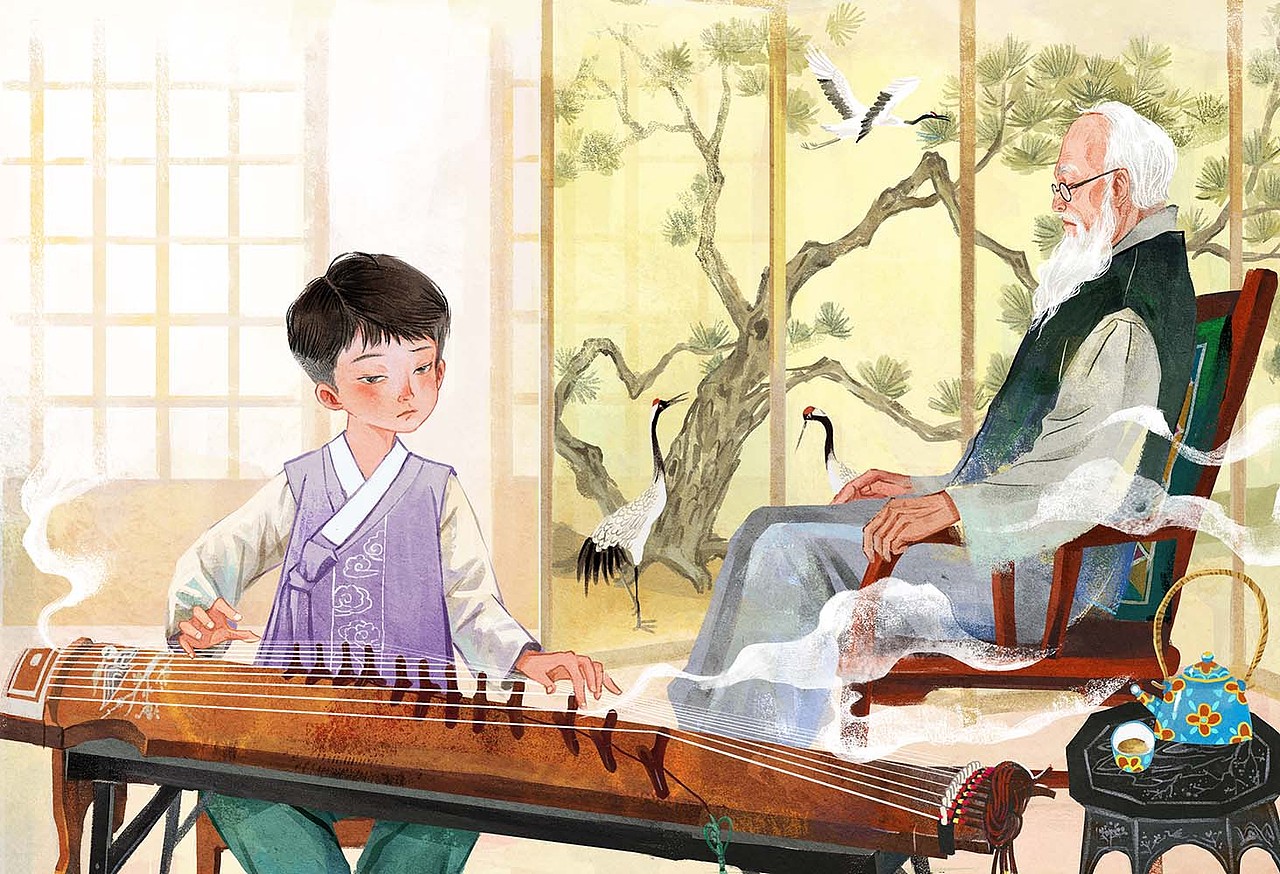 少数民族非遗文化绘本--少年与伽倻琴（图ZMzkyNjU3NDAw） - 绘本 - 站酷设计师AmeiLili原创素材 - 站酷ZCOOL