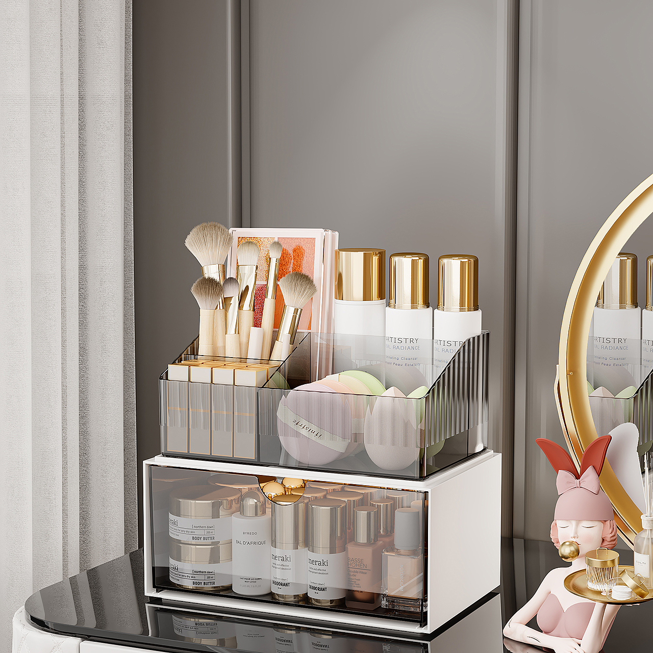 现代风化妆盒 抽屉收纳盒详情页渲染