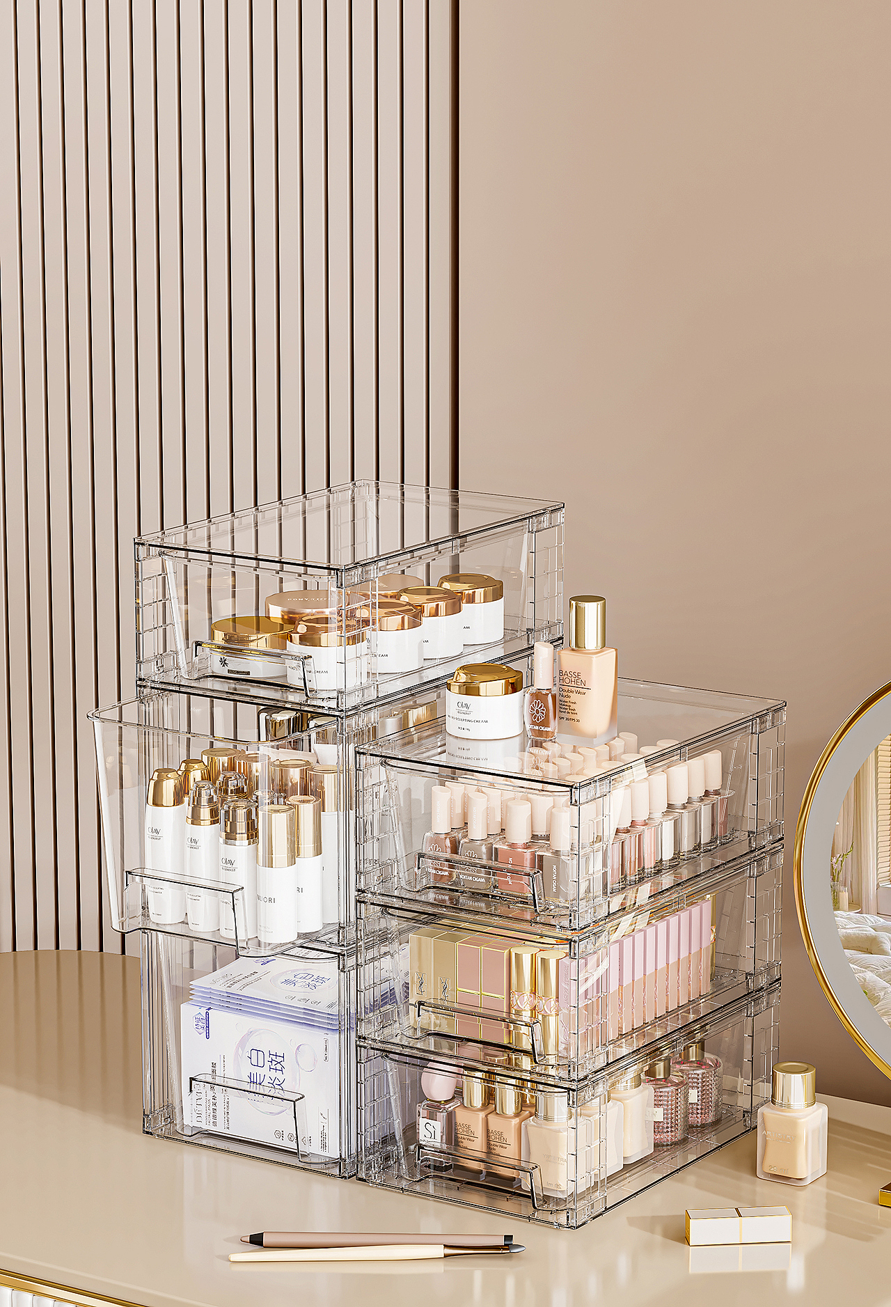 奶油系化妆盒 抽屉收纳盒详情页渲染（图ZMzkyNjY0MTA0） - 电商 - 站酷设计师LU宣原创素材 - 站酷ZCOOL