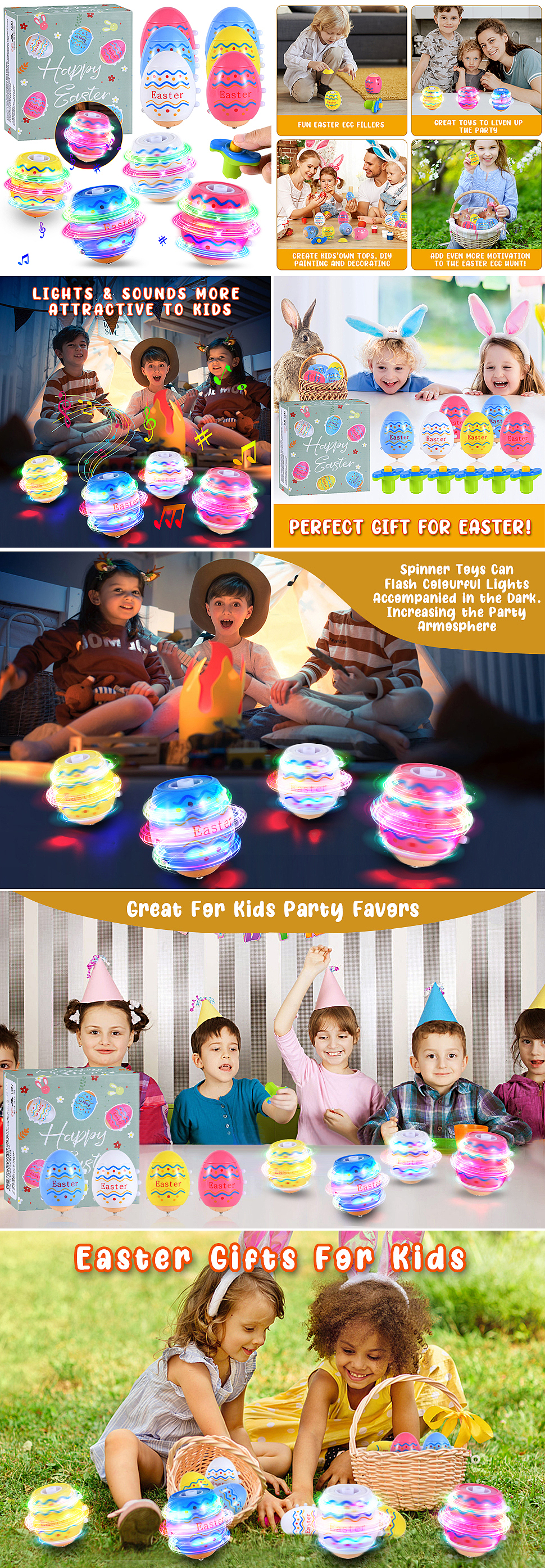 亚马逊复活节夜光陀螺 儿童玩具陀螺