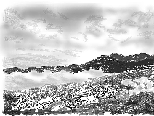 云南黑白山水画