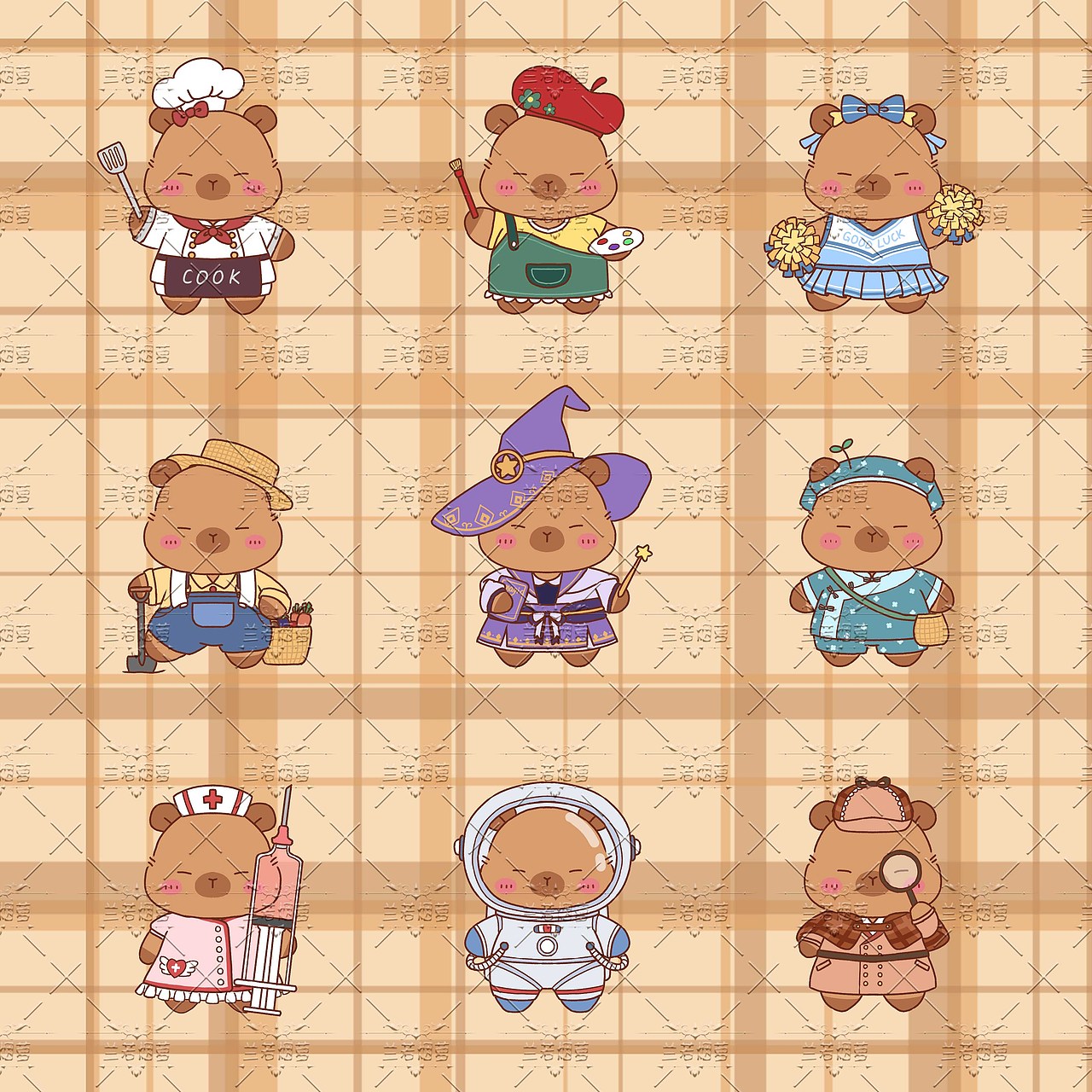 可愛(ài)小動(dòng)物之卡皮巴拉職業(yè)主題圖案（圖ZMzkyNzE5OTI4） - 商業(yè)插畫(huà) - 站酷設(shè)計(jì)師蘭若煙蘿原創(chuàng)素材 - 站酷ZCOOL