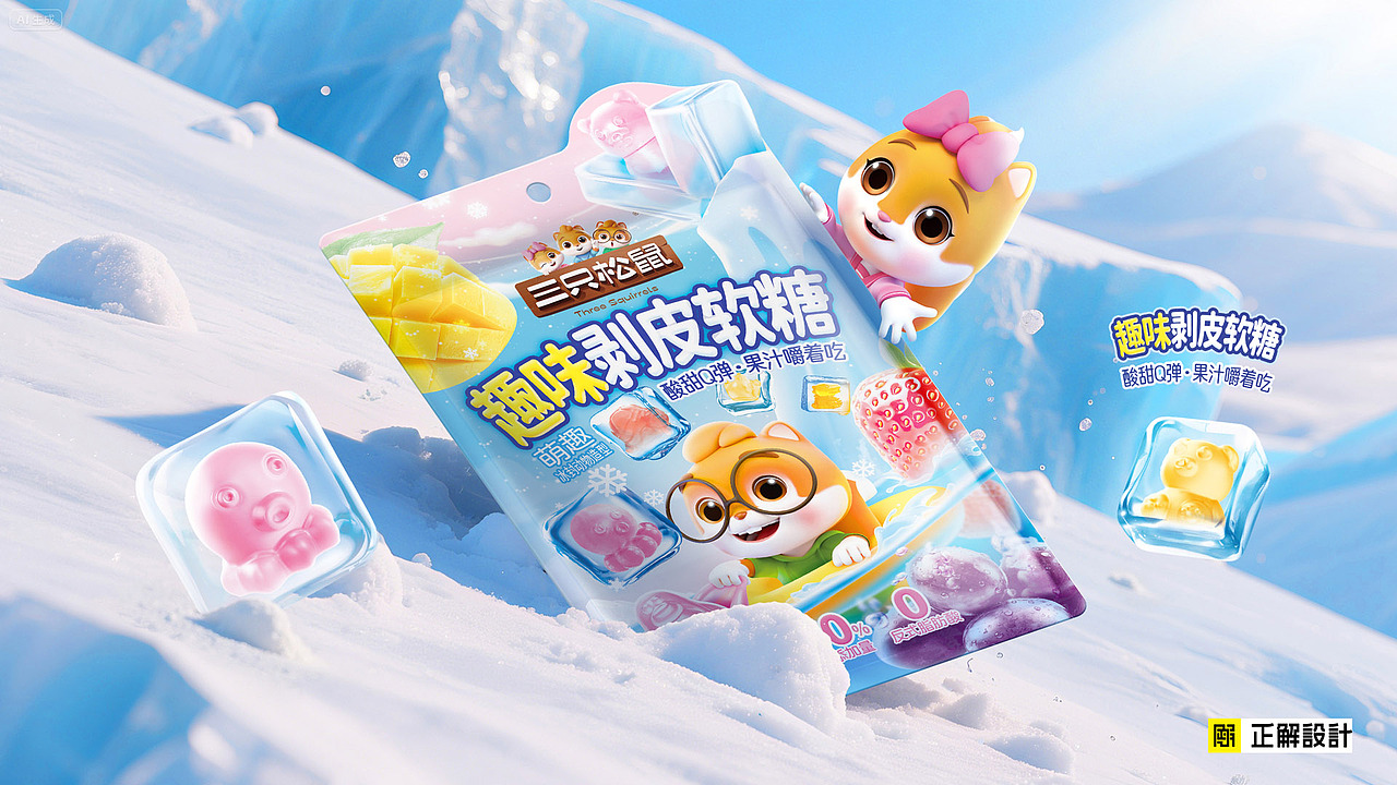 食品包装设计正解公司X三只松鼠剥皮软糖包装袋设计