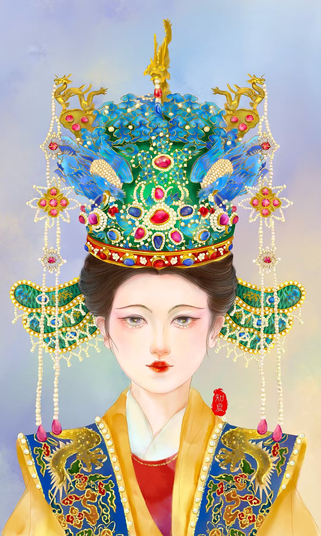 凤冠霞帔 ｜ 三龙两凤冠（图ZMzkyODc4MDky） - 商业插画 - 站酷设计师知夏灼灼原创素材 - 站酷ZCOOL