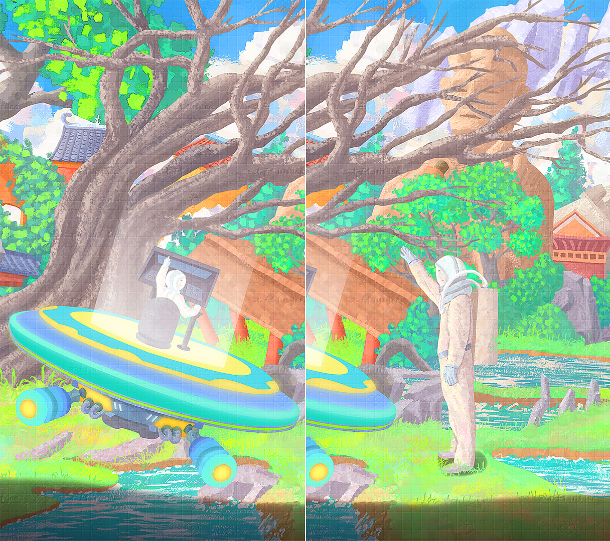 穿越遗迹
石缝的新苔窜绿,丈量着遗迹皲裂的岁月深。<br>暮色把遗迹染成古卷,风掀动断垣抖落碎光阴。