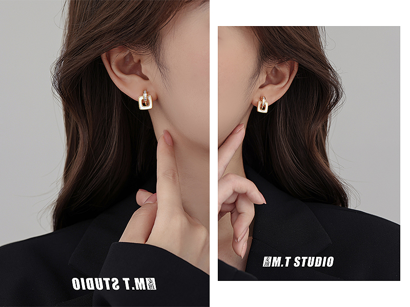 简约饰品耳环拍摄 小众饰品耳钉模特拍照 无头风耳环拍