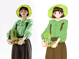 抱蔬菜的小女孩