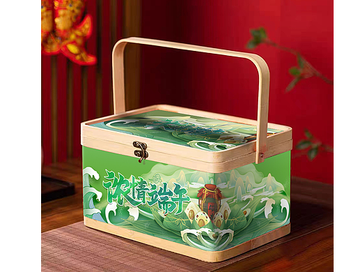 端午粽子食品手提竹篮标签包装设计