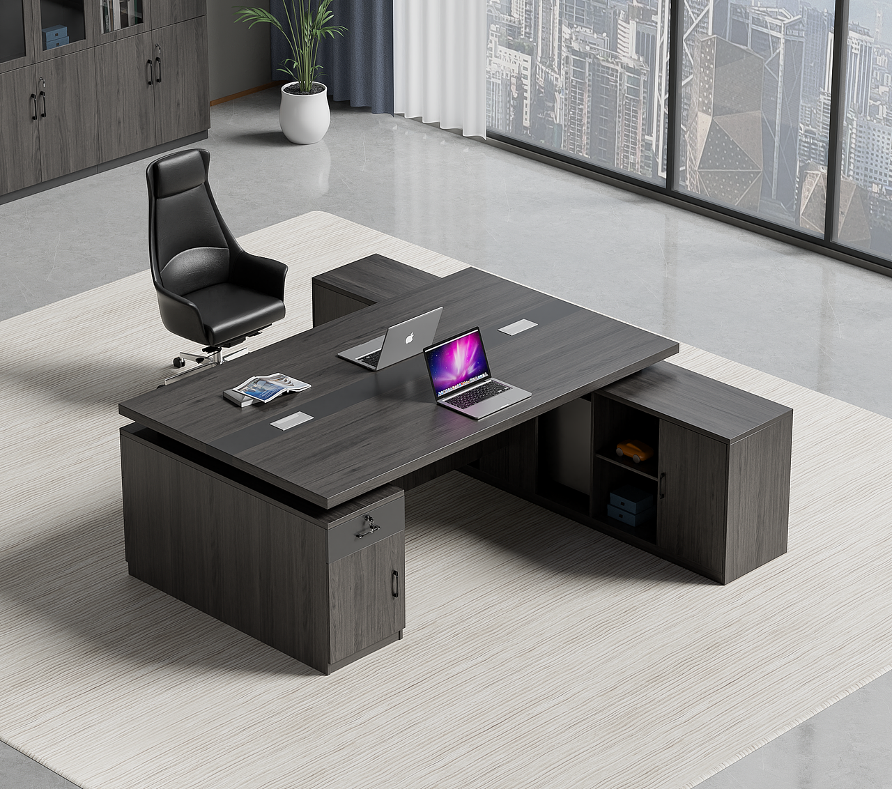 单双人面对面职员员工桌带柜