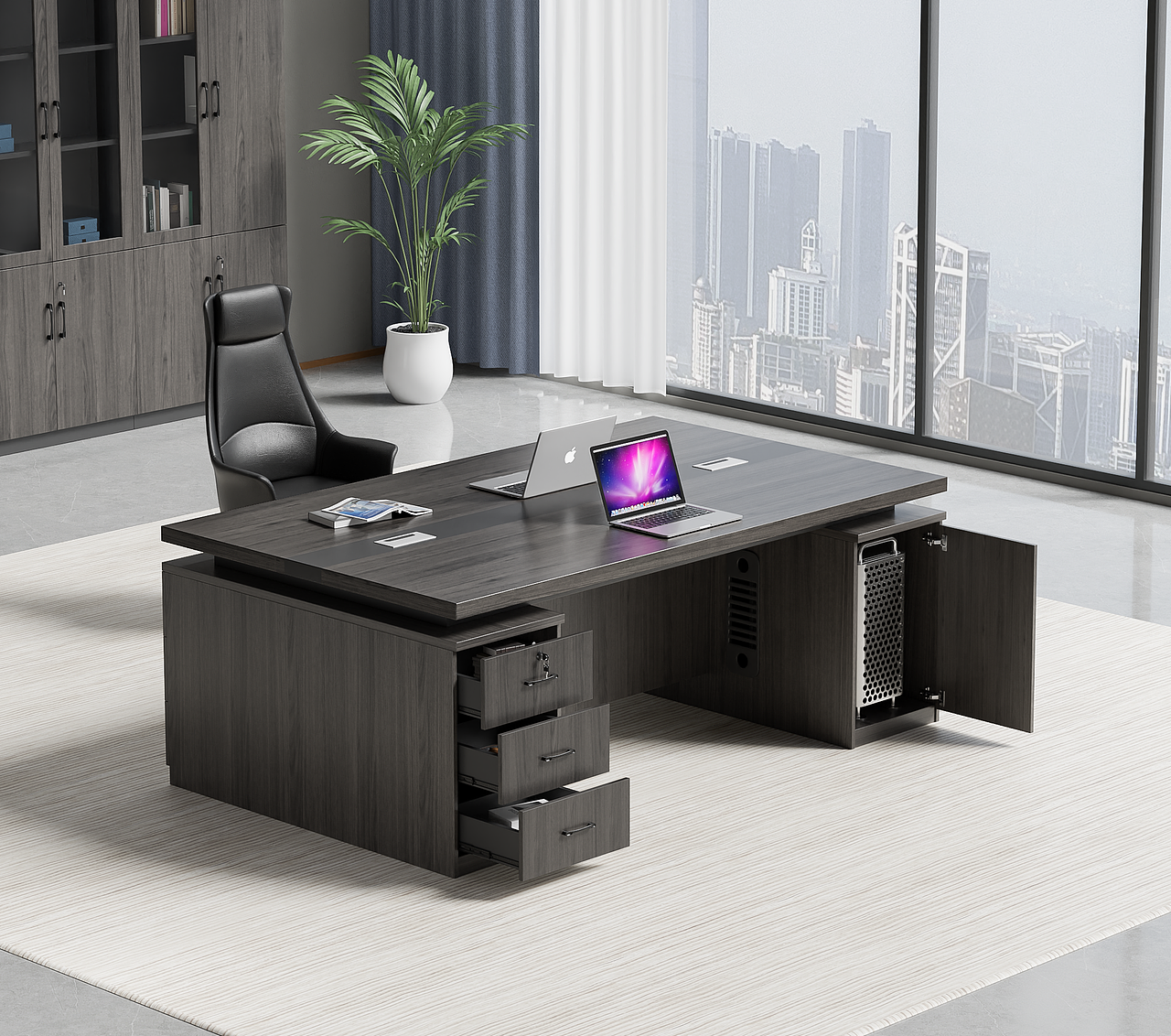 单双人面对面职员员工桌带柜