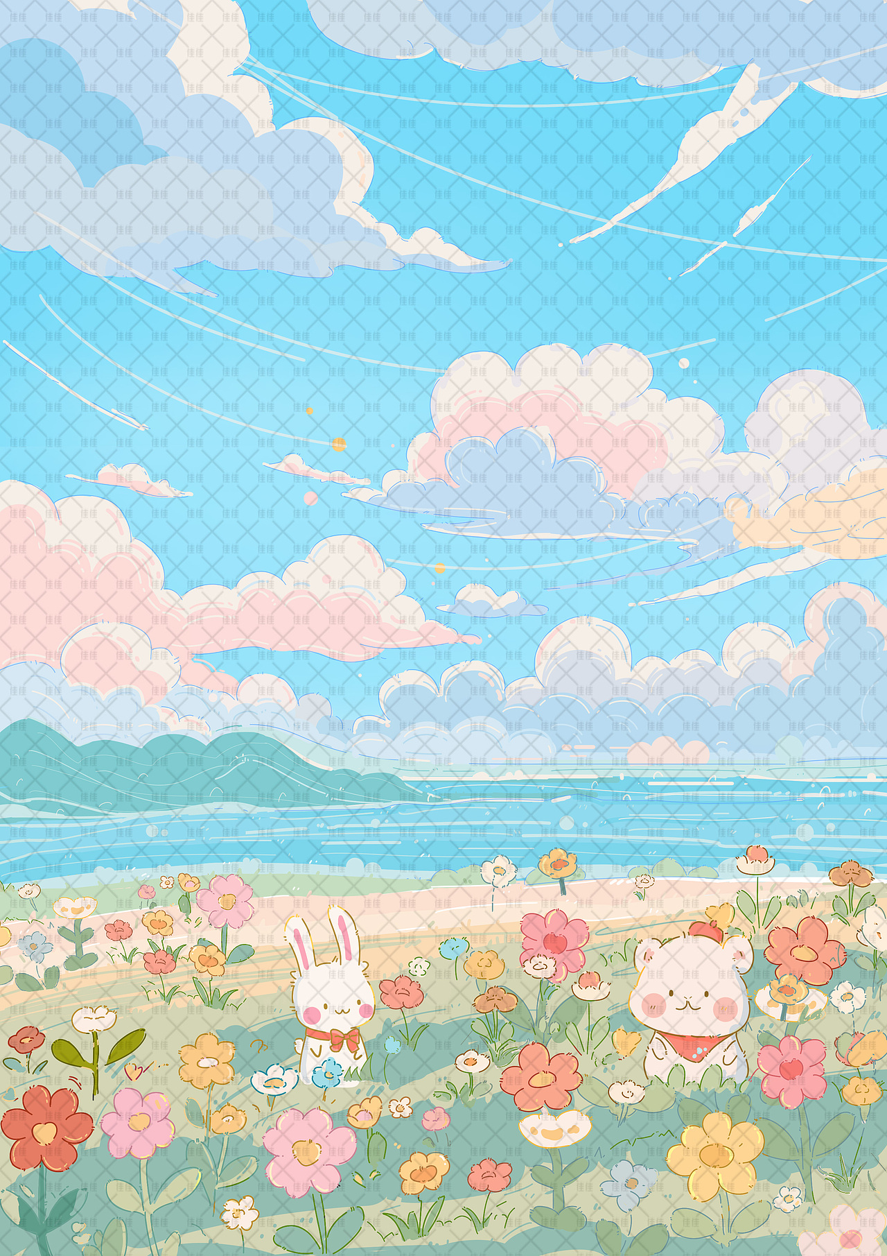 春暖花开卡通图（图ZMzkzMTE5ODAw） - 商业插画 - 站酷设计师本本猫创研室原创素材 - 站酷ZCOOL