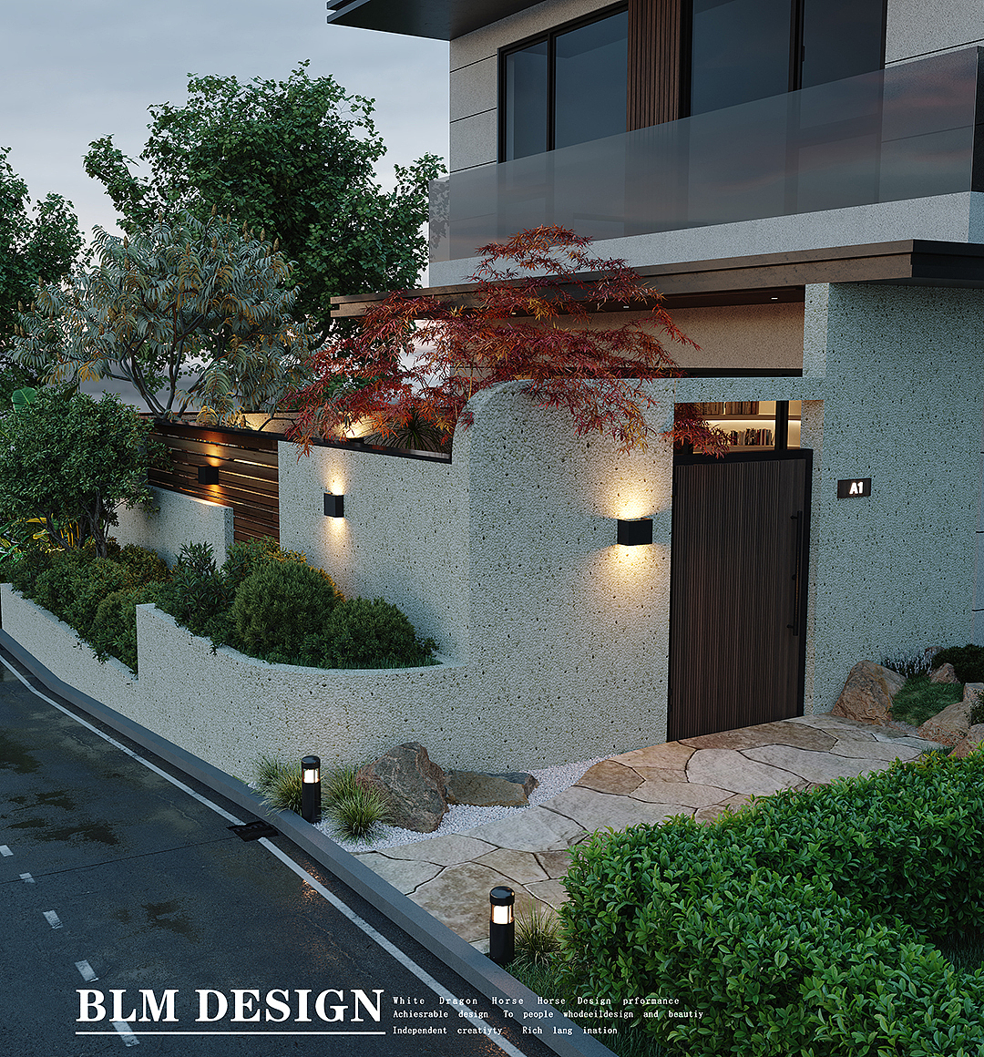 别墅外立面花园—白龙马效果图