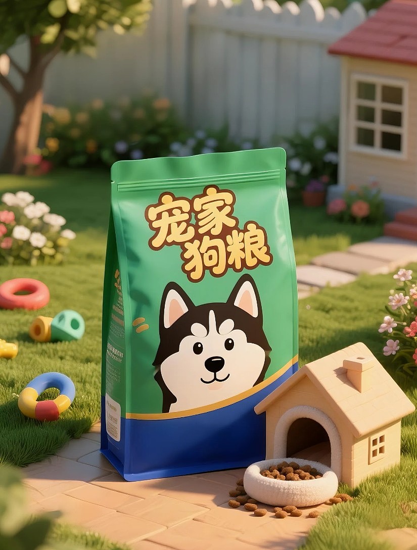 宠家狗粮绿色和蓝色配色