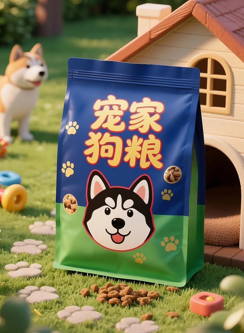 宠家狗粮蓝色和绿色配色