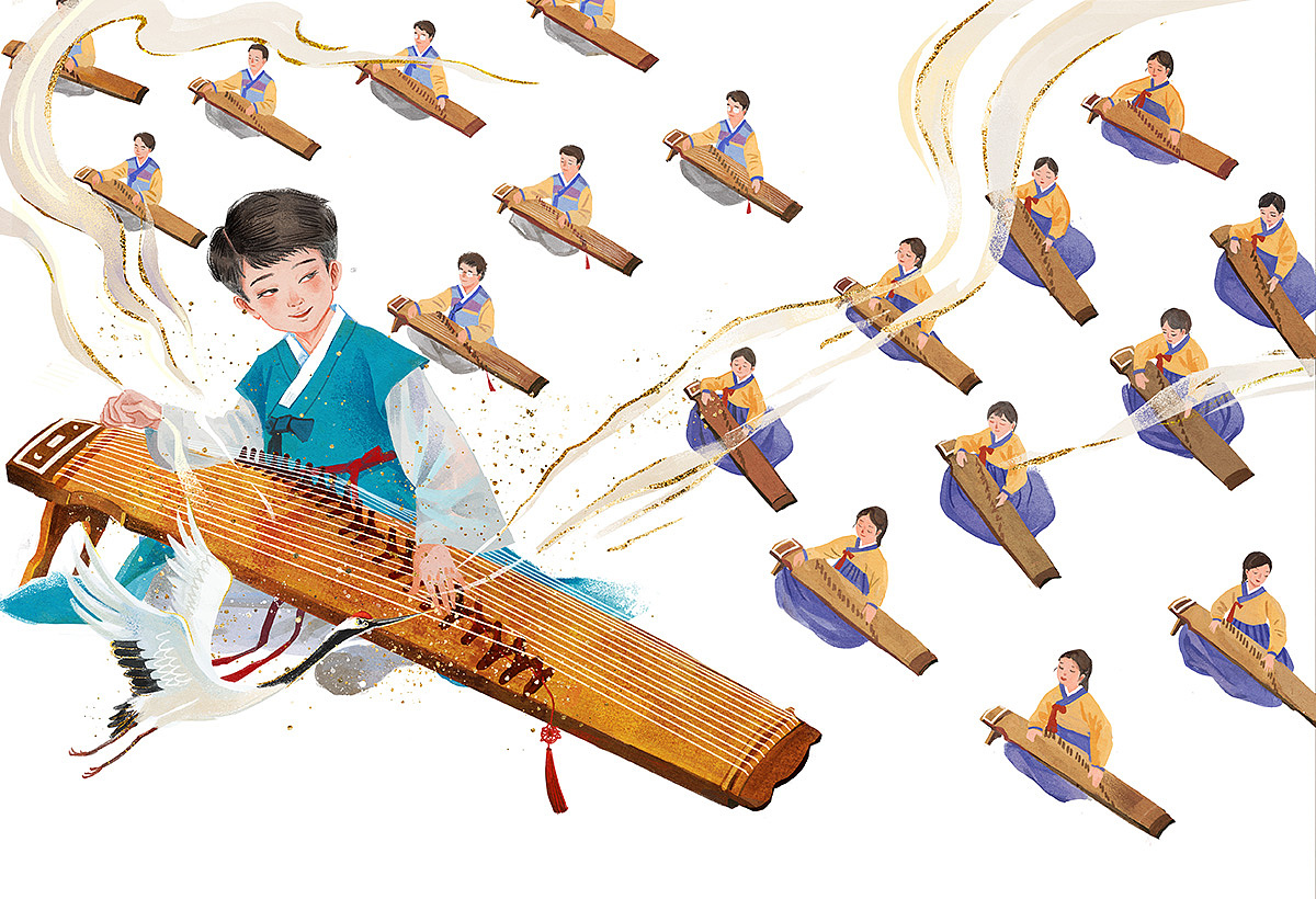 少数民族非遗文化绘本--少年与伽倻琴（图ZMzkzMTYwOTI0） - 绘本 - 站酷设计师AmeiLili原创素材 - 站酷ZCOOL
