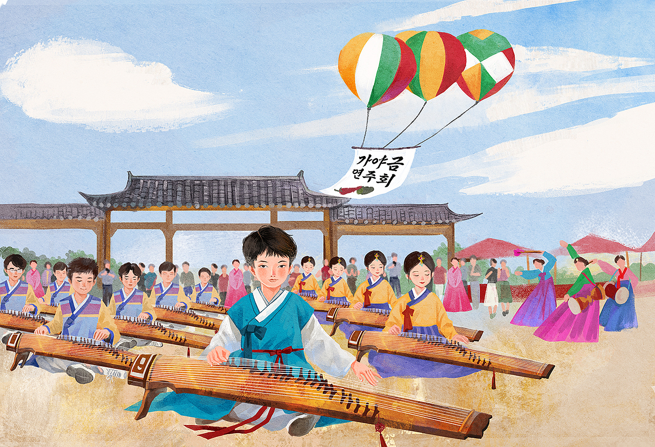 少数民族非遗文化绘本--少年与伽倻琴（图ZMzkzMTY3NTM2） - 绘本 - 站酷设计师AmeiLili原创素材 - 站酷ZCOOL