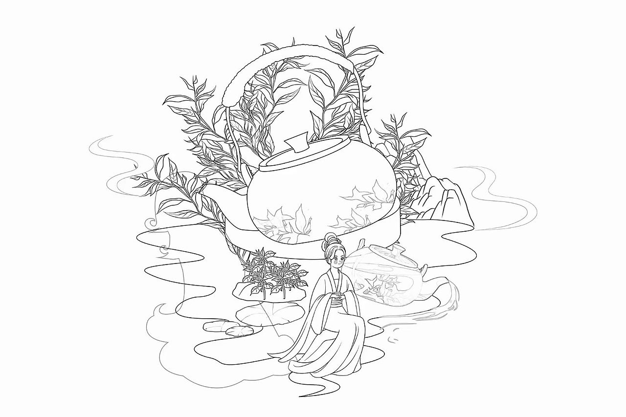 茶文化国潮手绘