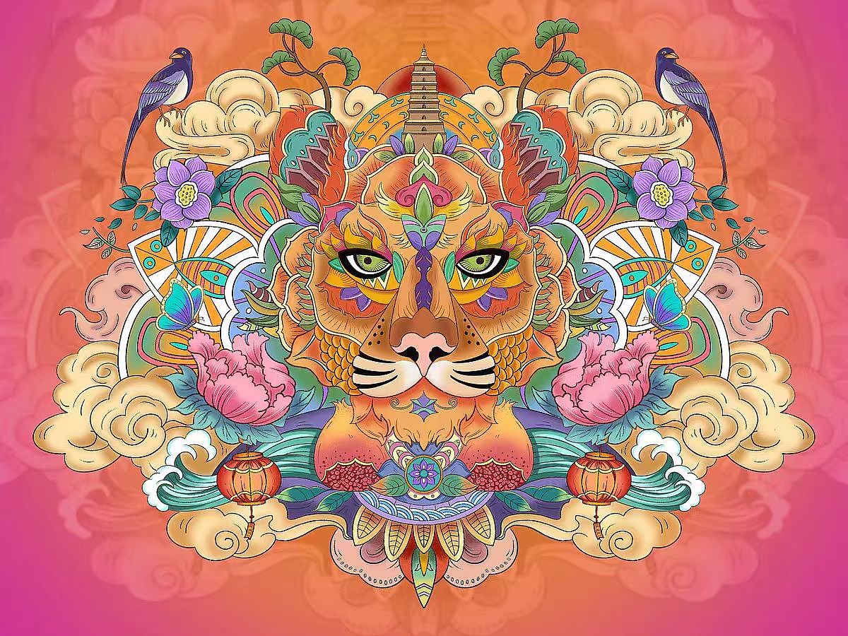 龙虎年画创意手绘（图ZMzkzMjEyMjA4） - 商业插画 - 站酷设计师缓缓归去原创素材 - 站酷ZCOOL