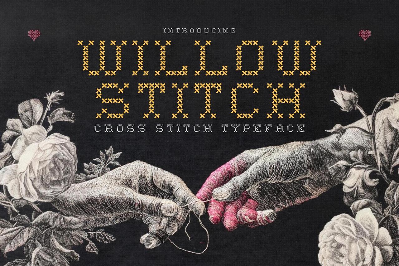 复古怀旧手工刺绣十字绣海报封面标题艺术装饰英文字体