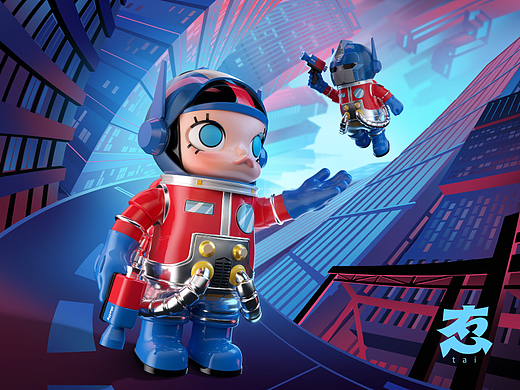 泡泡玛特｜MEGA SPACE MOLLY 擎天柱-俯瞰 海报设计 