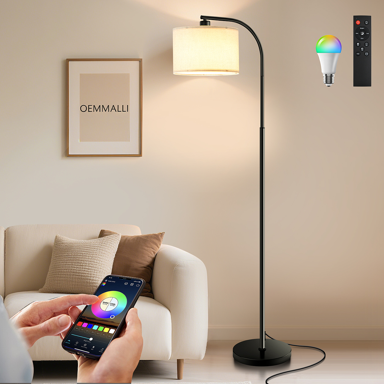 布罩黑色铁艺落地灯