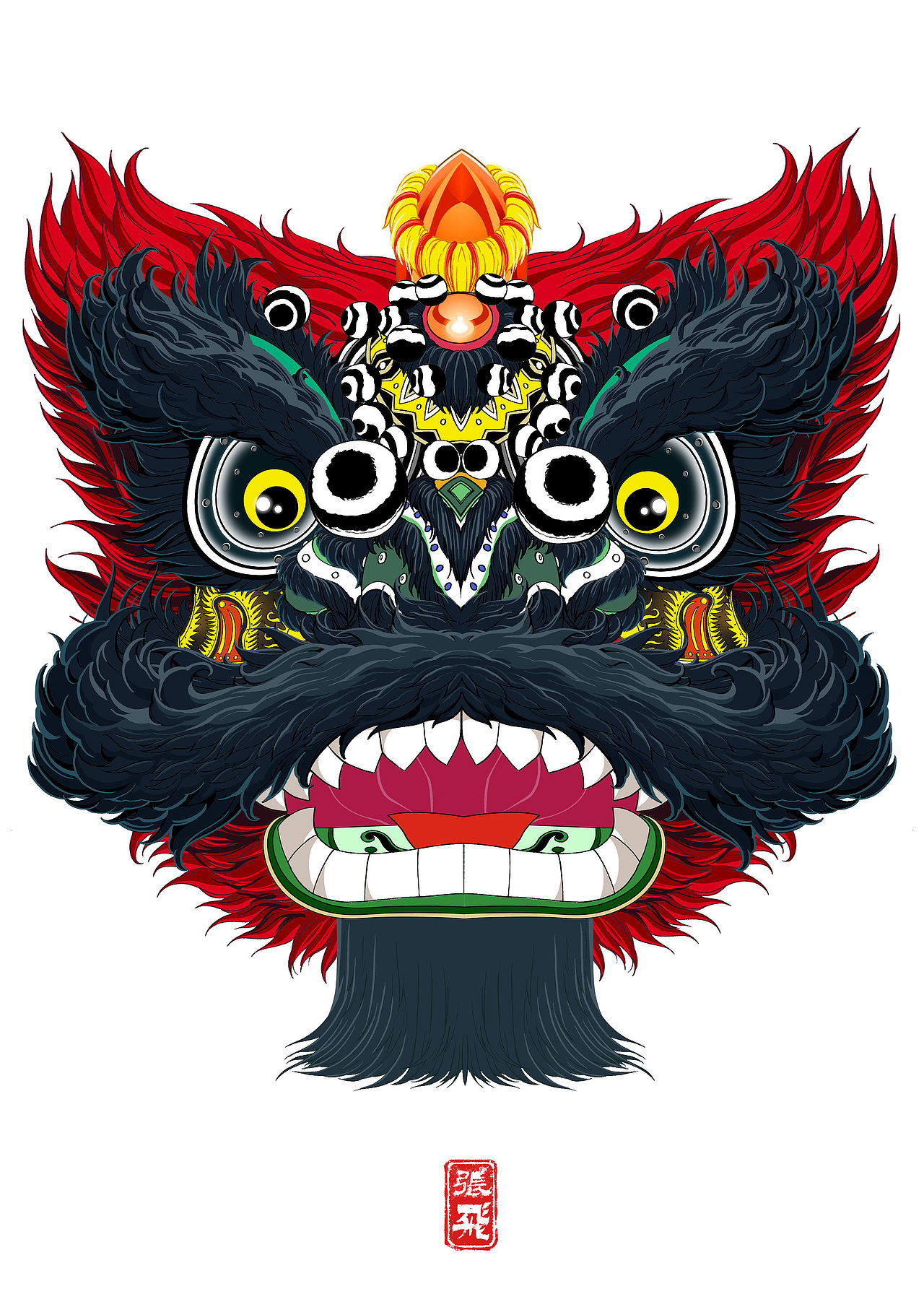 小杨权画的大醒狮（佛山醒狮）（图ZMzkzMzMyMTMy） - 商业插画 - 站酷设计师插画杨权原创素材 - 站酷ZCOOL