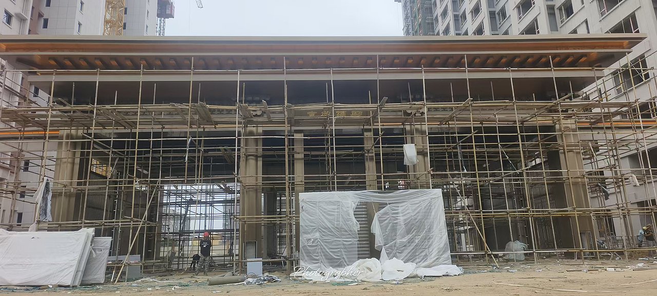 石家庄国风中式复古小区大门仿铜门楼不锈钢装饰工程