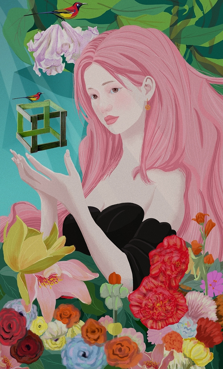 粉头发少女（图ZMzkzNDQ2NzI4） - 艺术插画 - 站酷设计师davinci0618原创素材 - 站酷ZCOOL