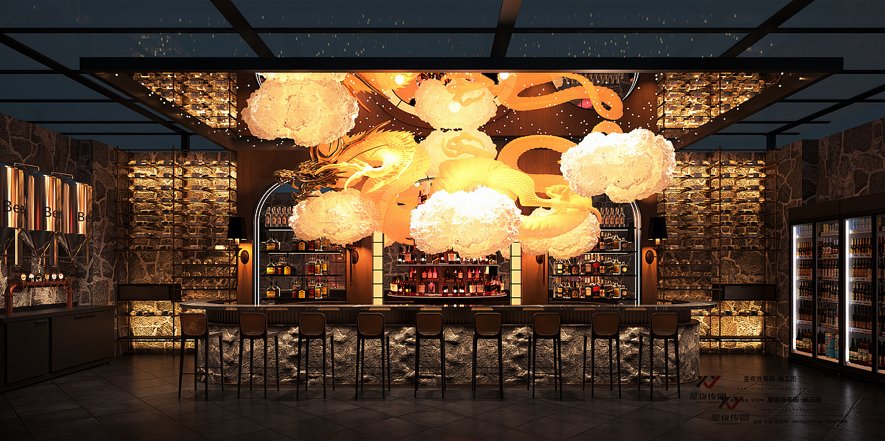 当夜幕降临,红色成为空间的主宰。