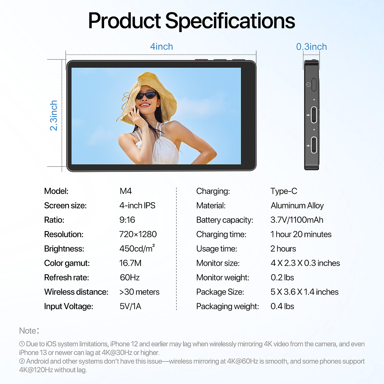 4寸手机自拍副屏 用于手机后置摄像头拍照