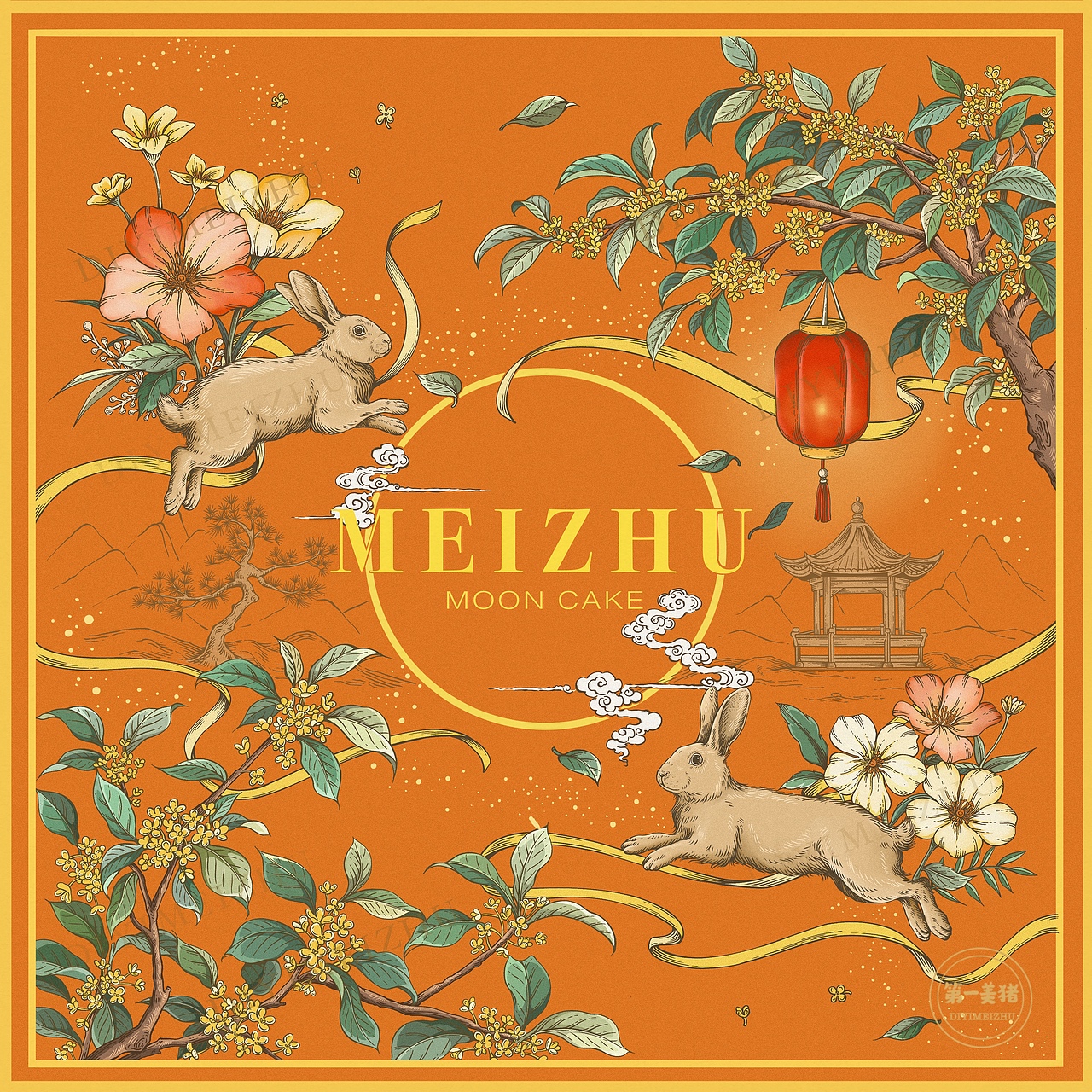 原创插画｜中秋节桂宫月兔月饼包装插画🥮