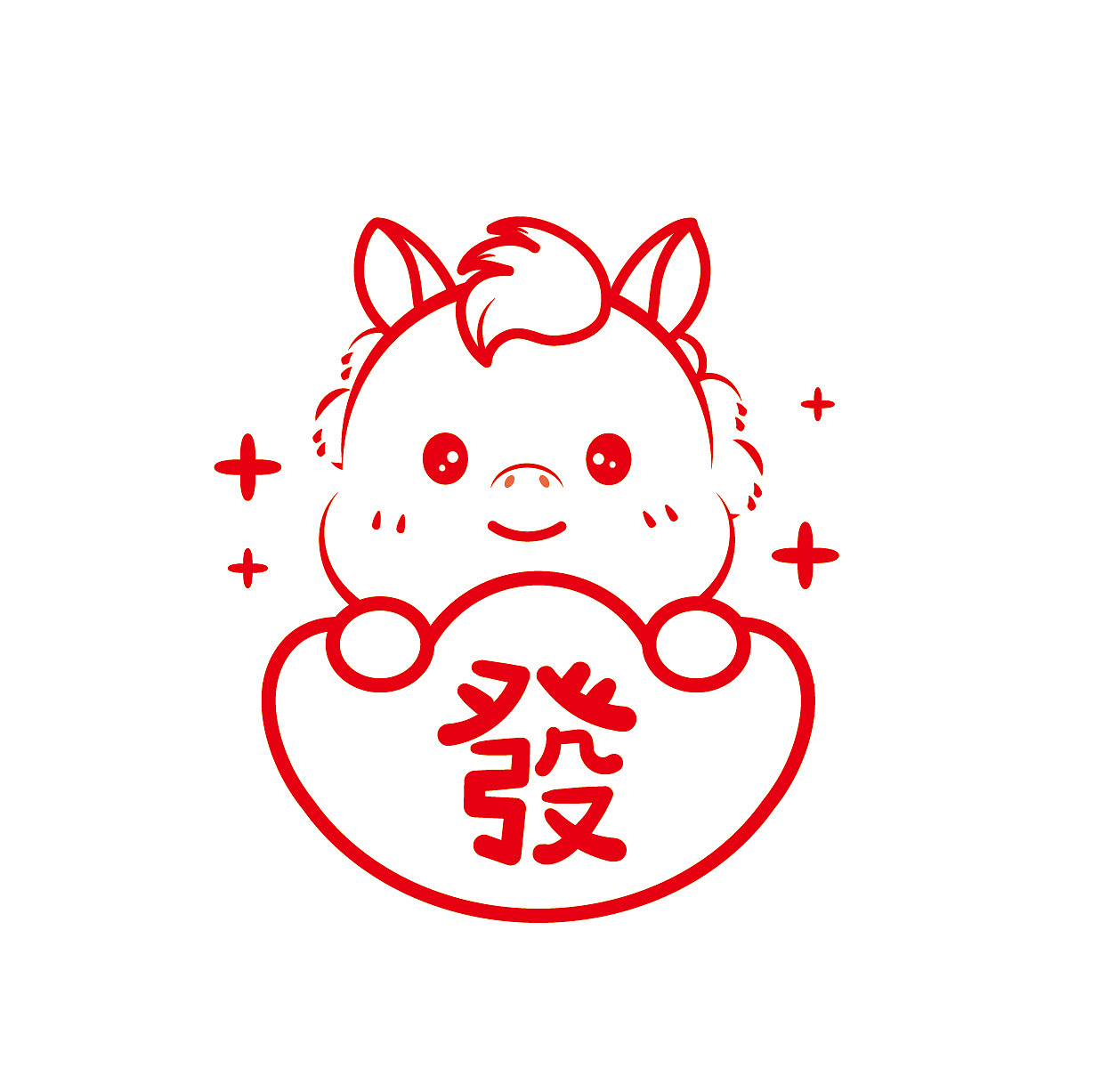 马年福字卡通可爱插画图片设计