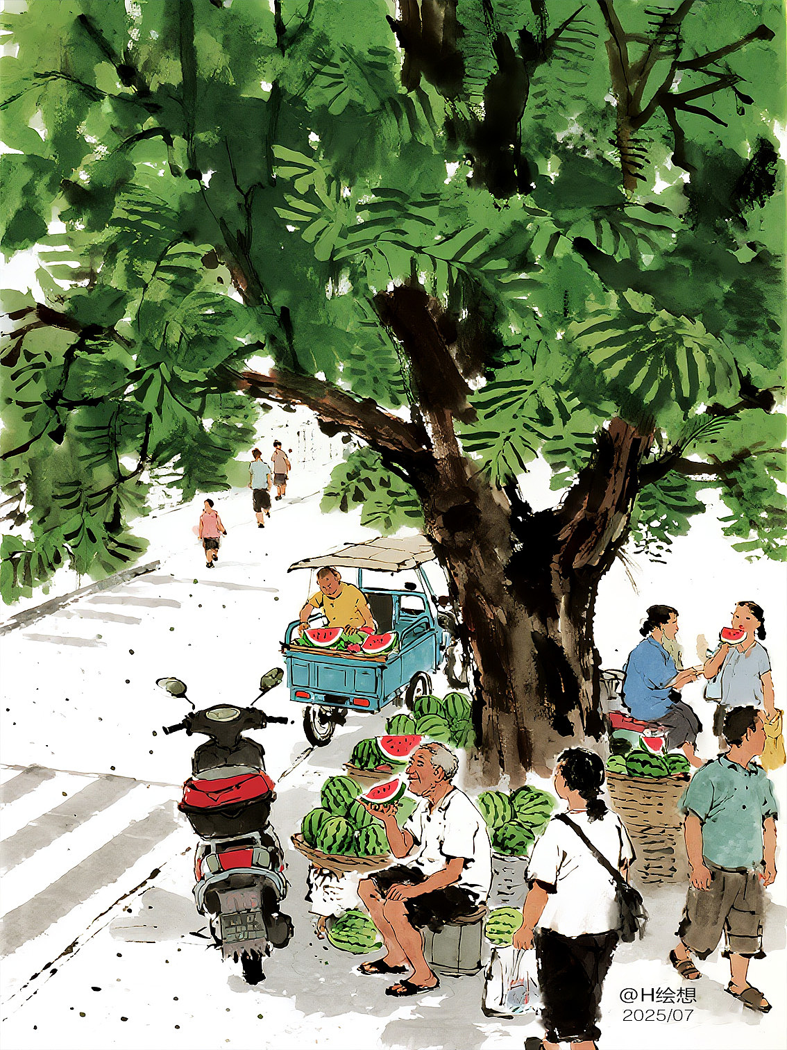 西瓜味的夏天（图ZMzkzNTEzMTA4） - 绘本 - 站酷设计师H绘想原创素材 - 站酷ZCOOL