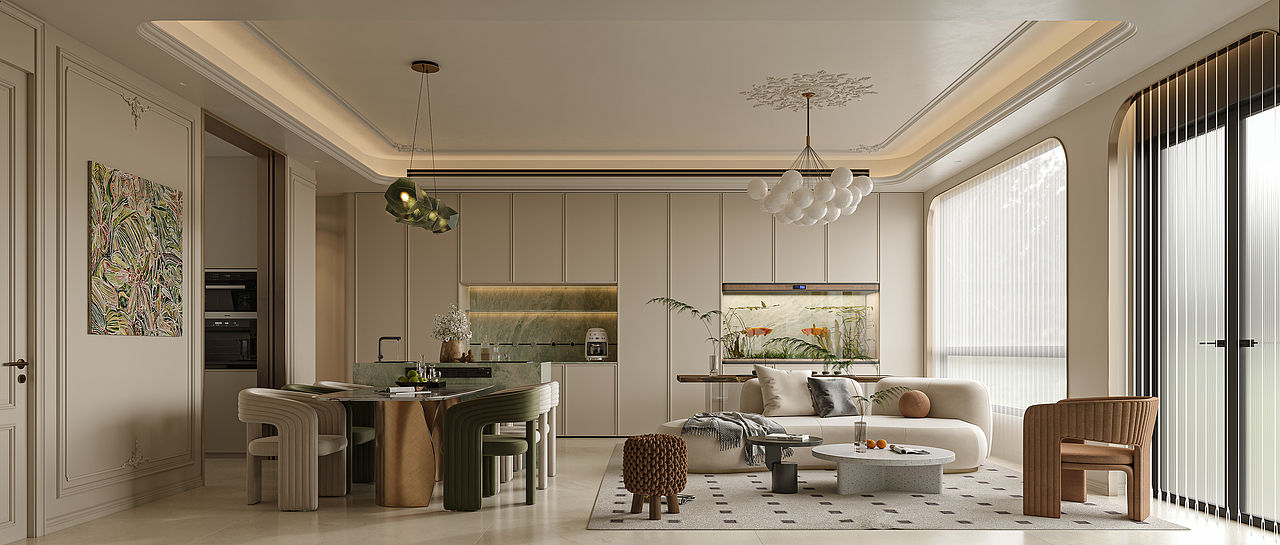 奶油风挑空别墅