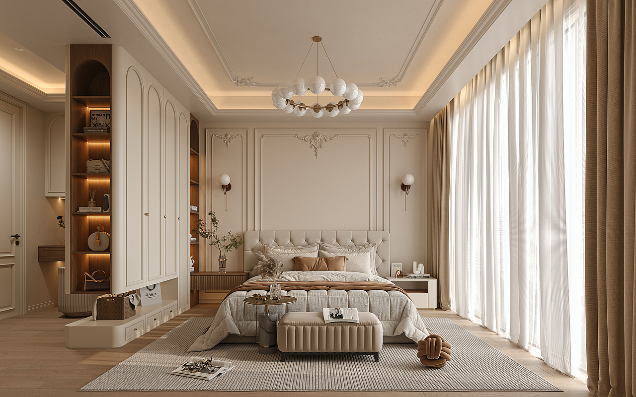 奶油风挑空别墅