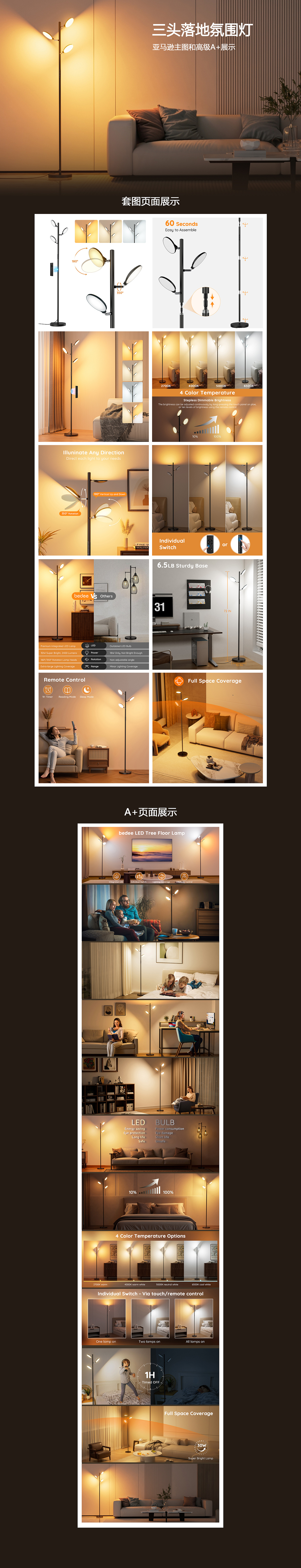 三头落地氛围灯和落地布艺灯套图和高级A+