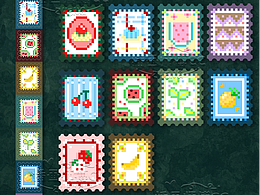 复古像素邮票贴纸