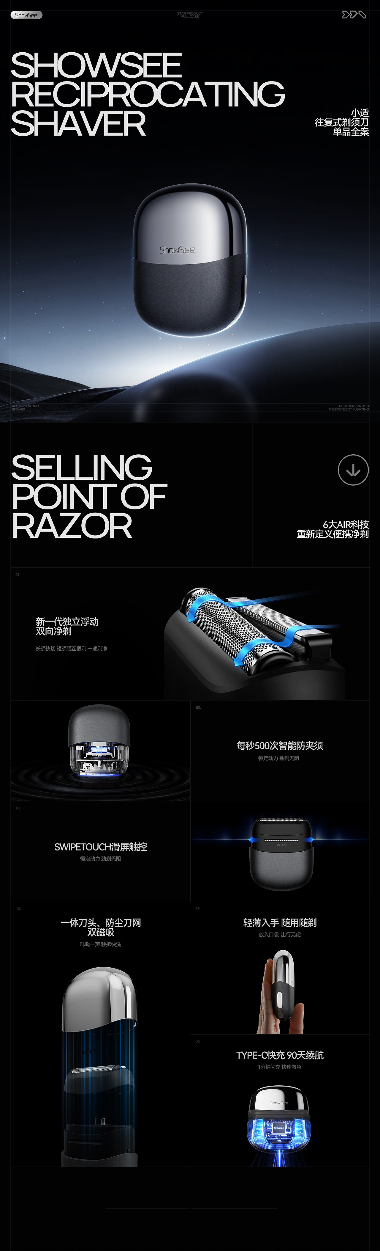 SHOWSEE往复式电动剃须刀AICG详情全案