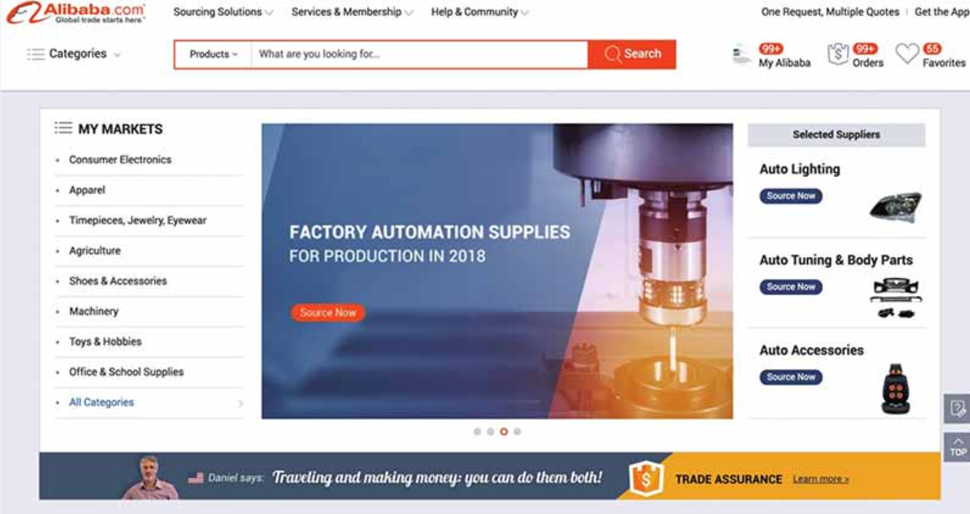 阿里巴巴国际在英文状态下的首页