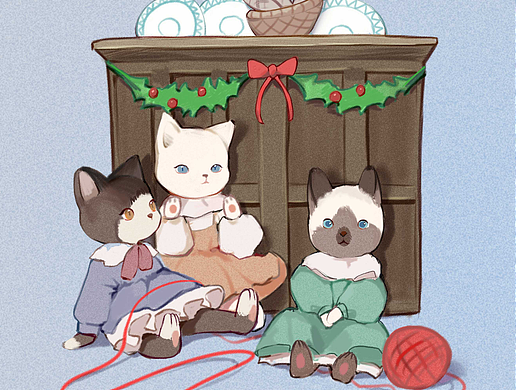 三只小猫 绘本风格插画