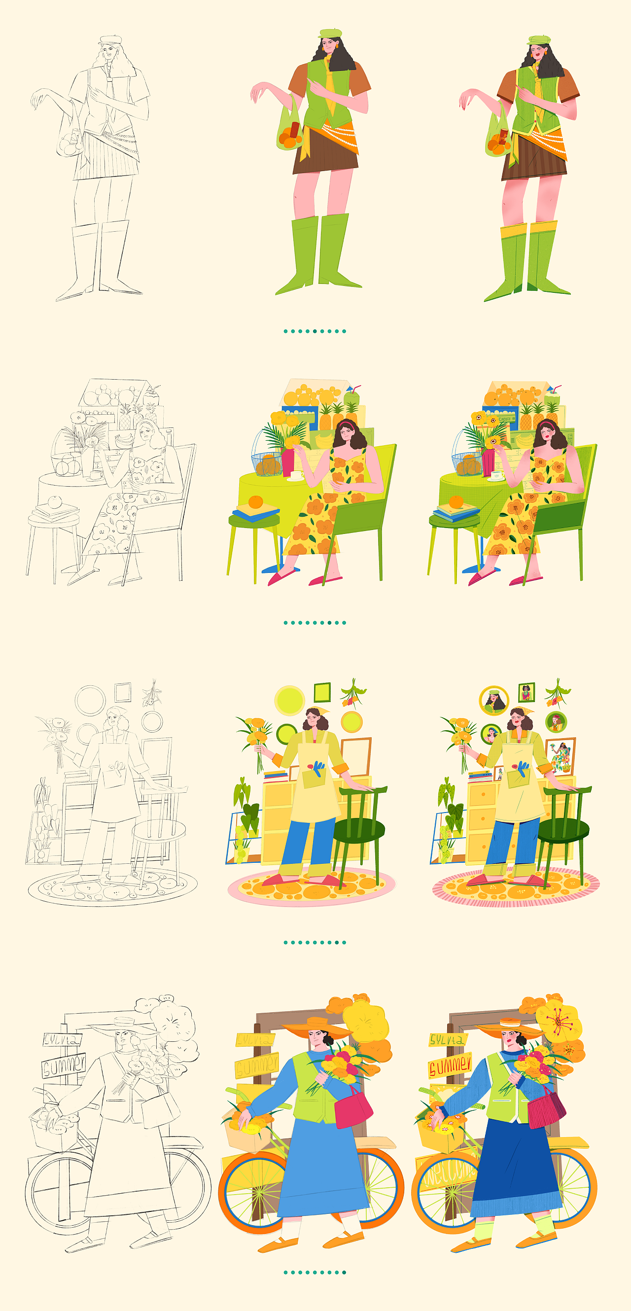 夏日来信--十三期业余的人物插画九宫格