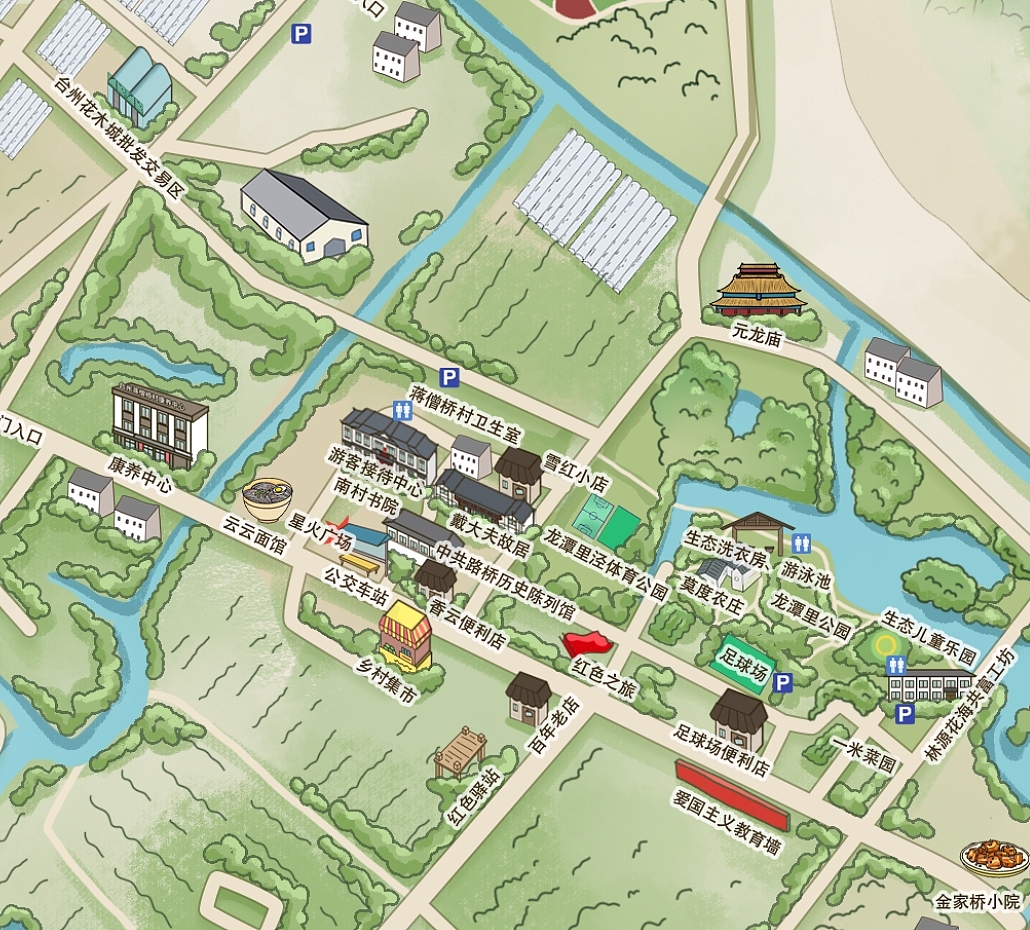 浙江台州蒋僧桥村手绘地图h5导览图（图ZMzkzODk3Mjcy） - 商业插画 - 站酷设计师王火火one原创素材 - 站酷ZCOOL