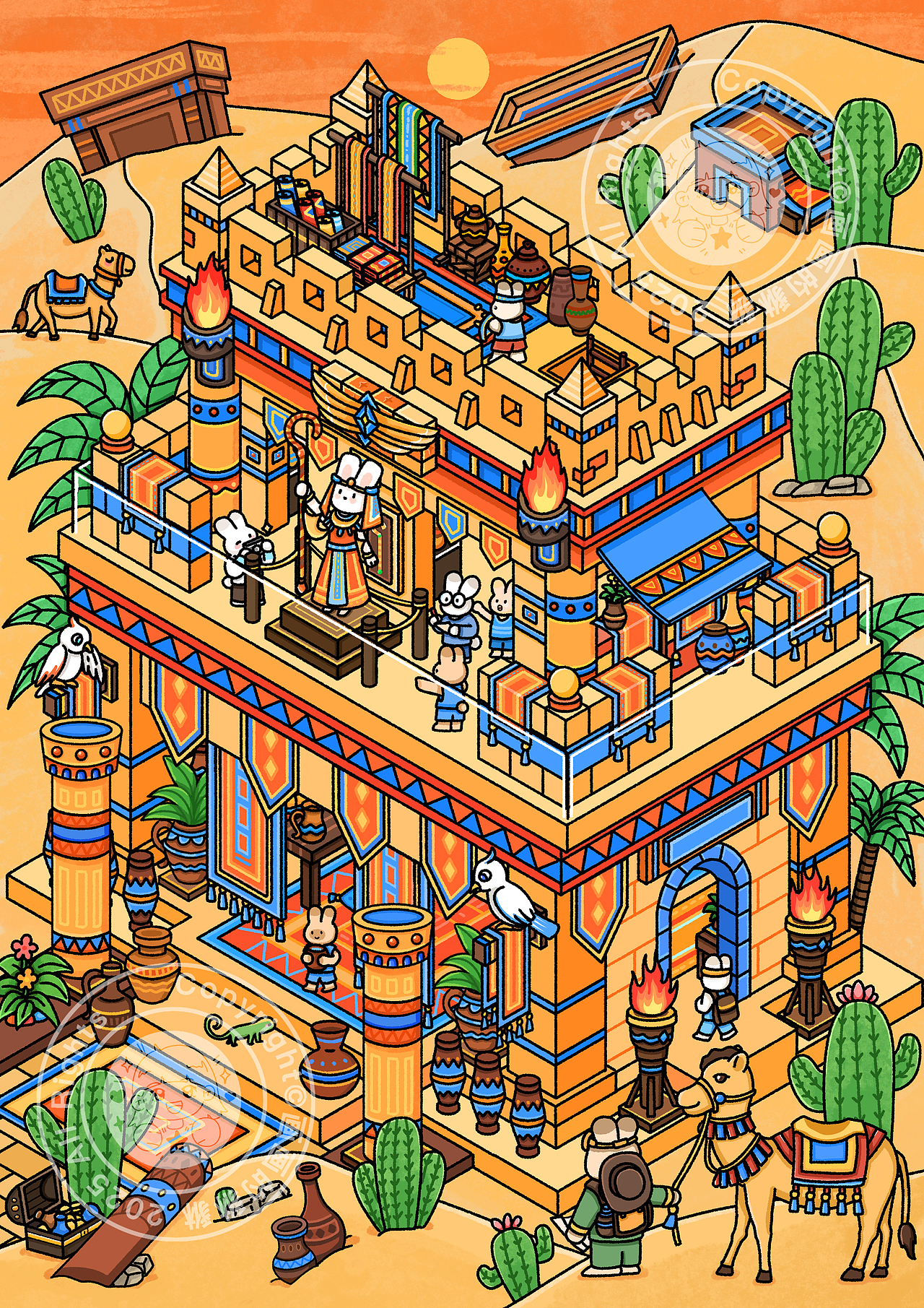 2.5D造景插画-兔子的极地和沙漠旅行